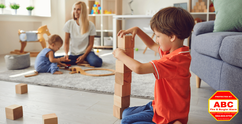 mom and kids playing in their home with smart home solutions